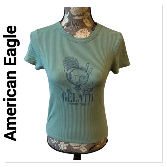 American Eagle Outfitters Tops - AMERICAN EAGLE Mint Green Gelato Graphic Tee size medium NWOT